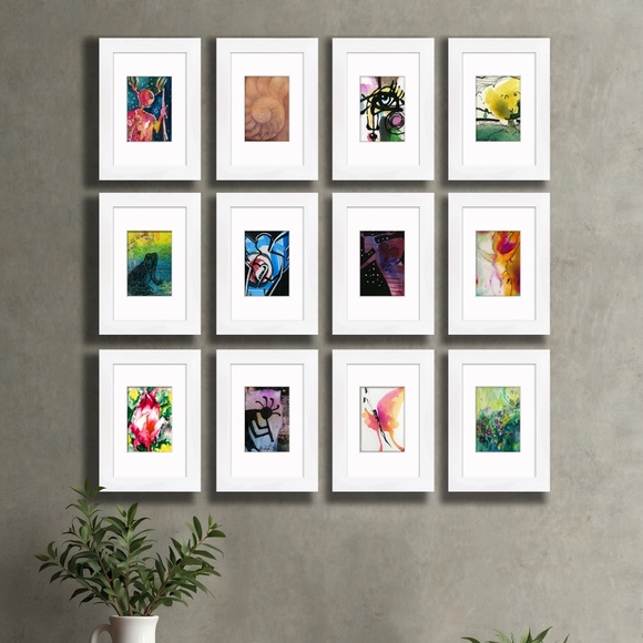 Bundle 12 Original Abstract Artworks, Variety of Subjects, Mixed Media Paintings - Picture 2 of 16